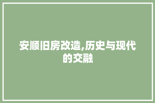 安顺旧房改造,历史与现代的交融
