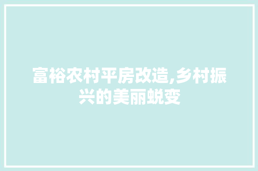 富裕农村平房改造,乡村振兴的美丽蜕变