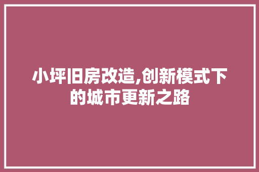小坪旧房改造,创新模式下的城市更新之路
