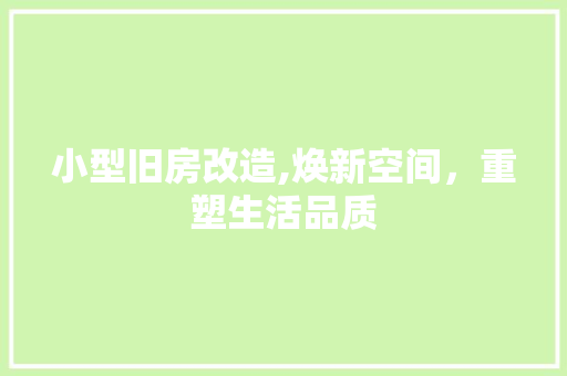 小型旧房改造,焕新空间，重塑生活品质 装修攻略