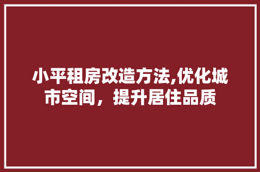 小平租房改造方法,优化城市空间，提升居住品质