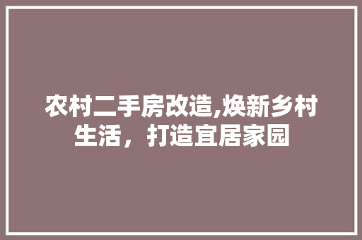 农村二手房改造,焕新乡村生活，打造宜居家园