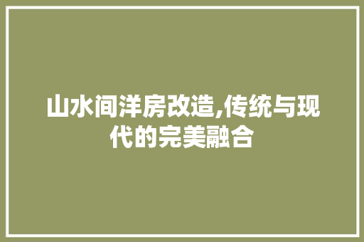 山水间洋房改造,传统与现代的完美融合 装修攻略