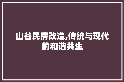 山谷民房改造,传统与现代的和谐共生