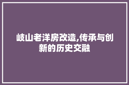 岐山老洋房改造,传承与创新的历史交融