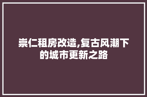 崇仁租房改造,复古风潮下的城市更新之路