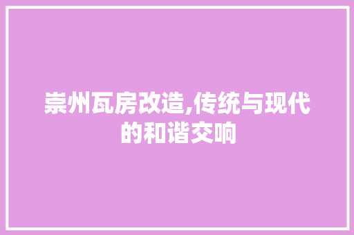 崇州瓦房改造,传统与现代的和谐交响