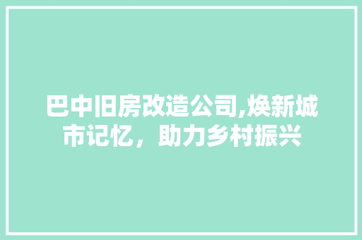 巴中旧房改造公司,焕新城市记忆，助力乡村振兴