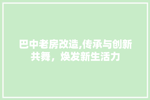 巴中老房改造,传承与创新共舞，焕发新生活力