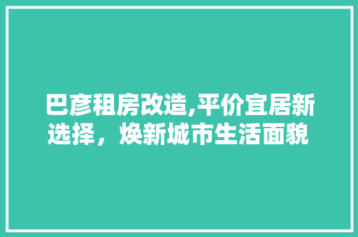 巴彦租房改造,平价宜居新选择，焕新城市生活面貌