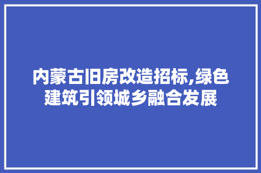 内蒙古旧房改造招标,绿色建筑引领城乡融合发展