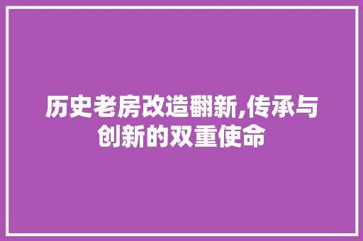 历史老房改造翻新,传承与创新的双重使命