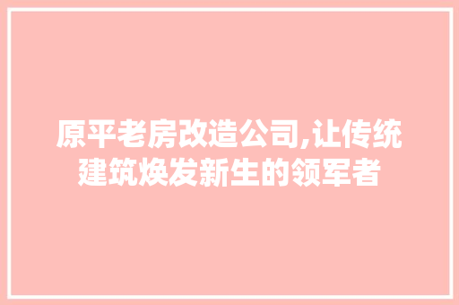 原平老房改造公司,让传统建筑焕发新生的领军者