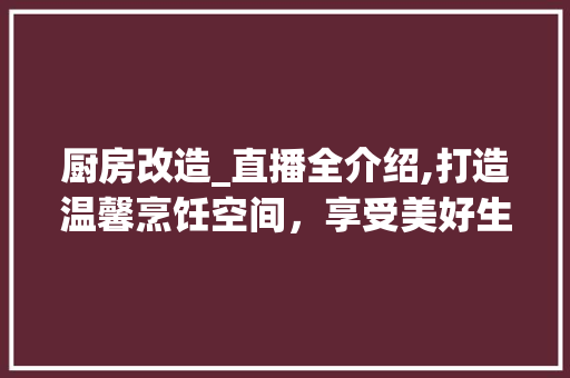 厨房改造_直播全介绍,打造温馨烹饪空间，享受美好生活