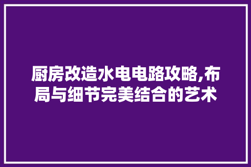 厨房改造水电电路攻略,布局与细节完美结合的艺术