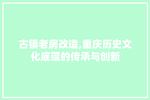 古镇老房改造,重庆历史文化底蕴的传承与创新