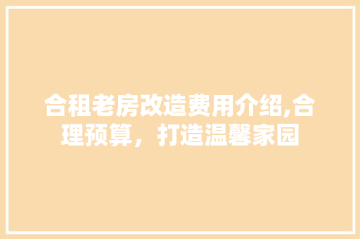 合租老房改造费用介绍,合理预算，打造温馨家园