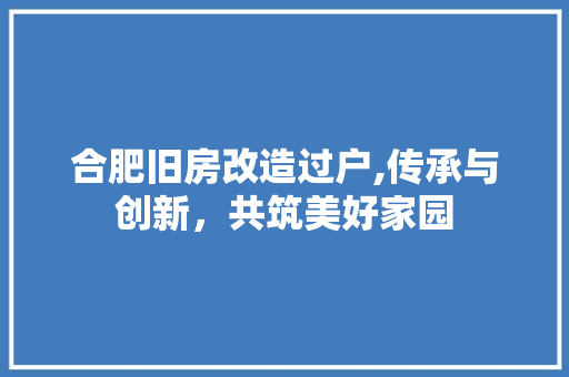 合肥旧房改造过户,传承与创新，共筑美好家园