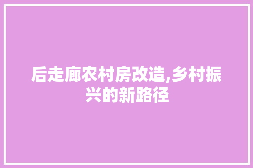 后走廊农村房改造,乡村振兴的新路径