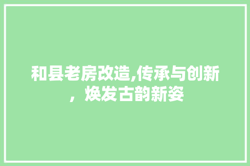 和县老房改造,传承与创新，焕发古韵新姿