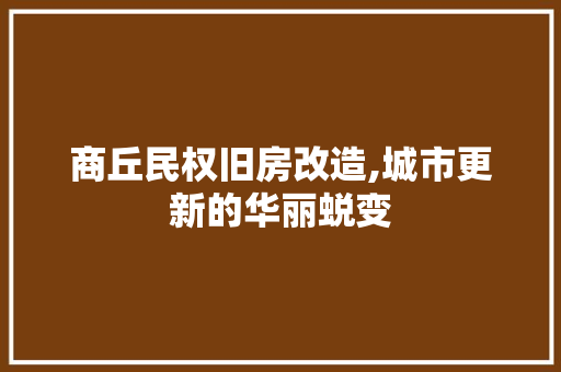 商丘民权旧房改造,城市更新的华丽蜕变
