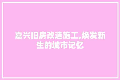 嘉兴旧房改造施工,焕发新生的城市记忆