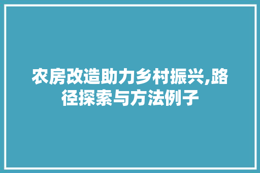 农房改造助力乡村振兴,路径探索与方法例子