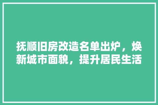 抚顺旧房改造名单出炉，焕新城市面貌，提升居民生活品质