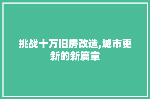 挑战十万旧房改造,城市更新的新篇章