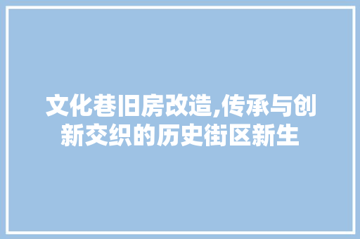 文化巷旧房改造,传承与创新交织的历史街区新生