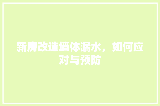 新房改造墙体漏水，如何应对与预防