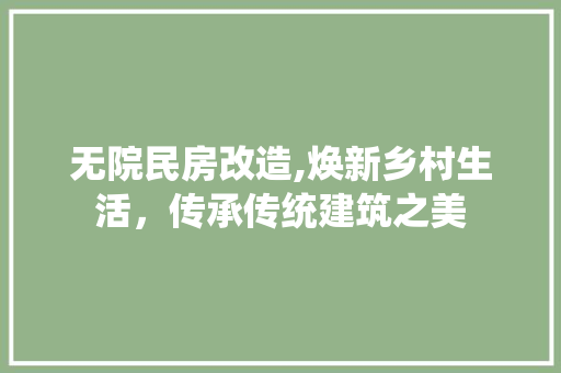 无院民房改造,焕新乡村生活，传承传统建筑之美
