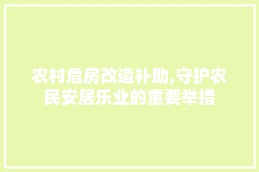 农村危房改造补助,守护农民安居乐业的重要举措