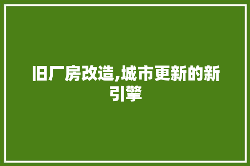 旧厂房改造,城市更新的新引擎