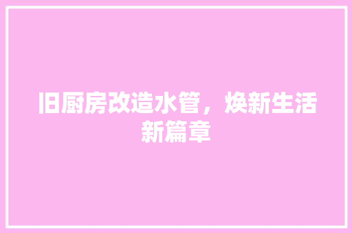 旧厨房改造水管，焕新生活新篇章