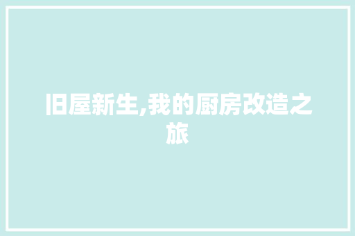 旧屋新生,我的厨房改造之旅