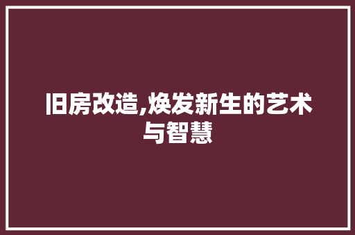 旧房改造,焕发新生的艺术与智慧