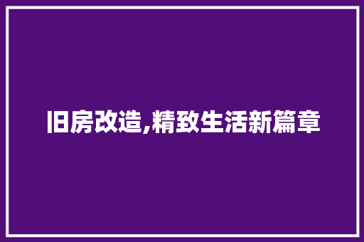 旧房改造,精致生活新篇章