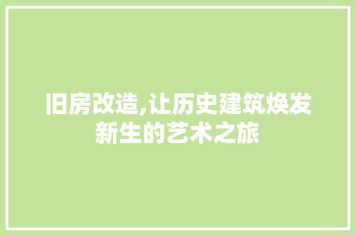 旧房改造,让历史建筑焕发新生的艺术之旅
