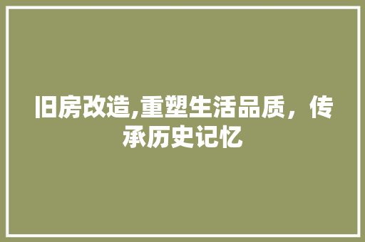 旧房改造,重塑生活品质，传承历史记忆