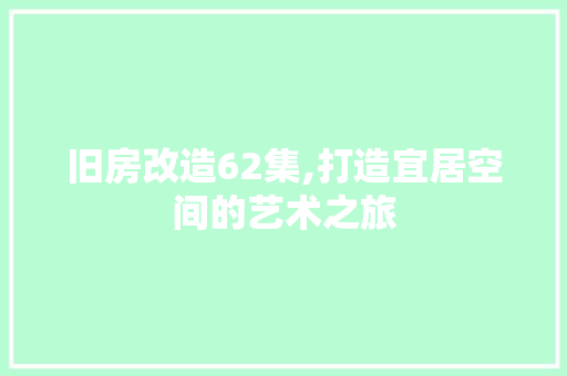 旧房改造62集,打造宜居空间的艺术之旅