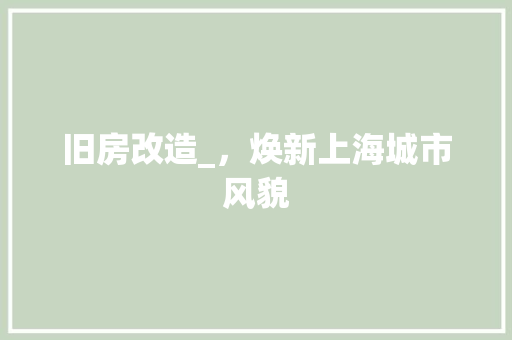 旧房改造_，焕新上海城市风貌