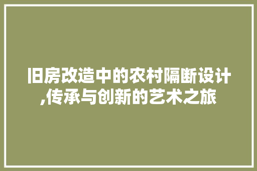 旧房改造中的农村隔断设计,传承与创新的艺术之旅