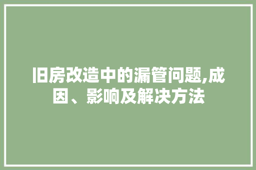 旧房改造中的漏管问题,成因、影响及解决方法
