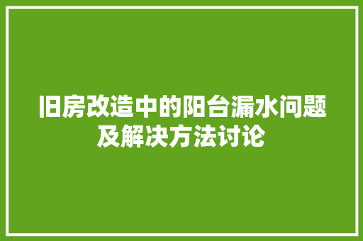 旧房改造中的阳台漏水问题及解决方法讨论