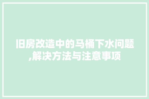 旧房改造中的马桶下水问题,解决方法与注意事项