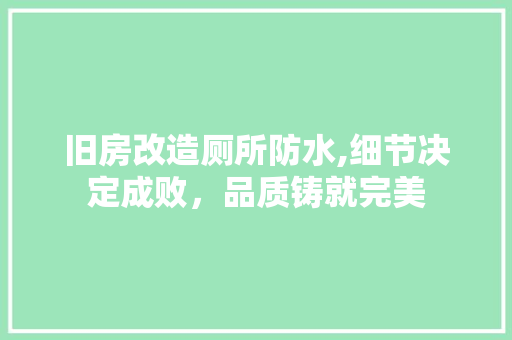 旧房改造厕所防水,细节决定成败，品质铸就完美 地面装修