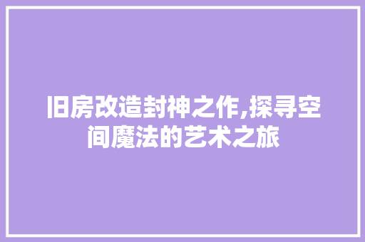 旧房改造封神之作,探寻空间魔法的艺术之旅