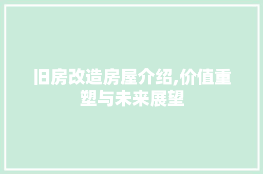 旧房改造房屋介绍,价值重塑与未来展望