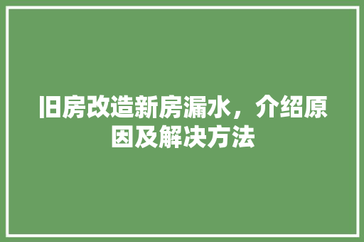 旧房改造新房漏水，介绍原因及解决方法 装修攻略